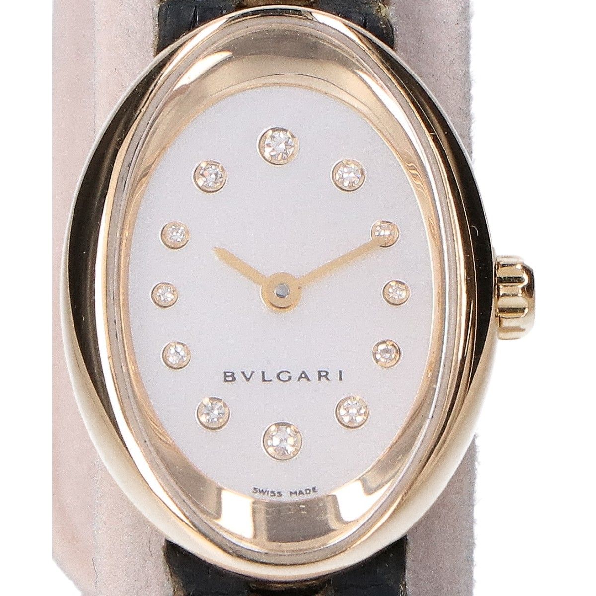 Bvlgari Polished 750 Oval Diamond Shell Dial Quartz Watch
