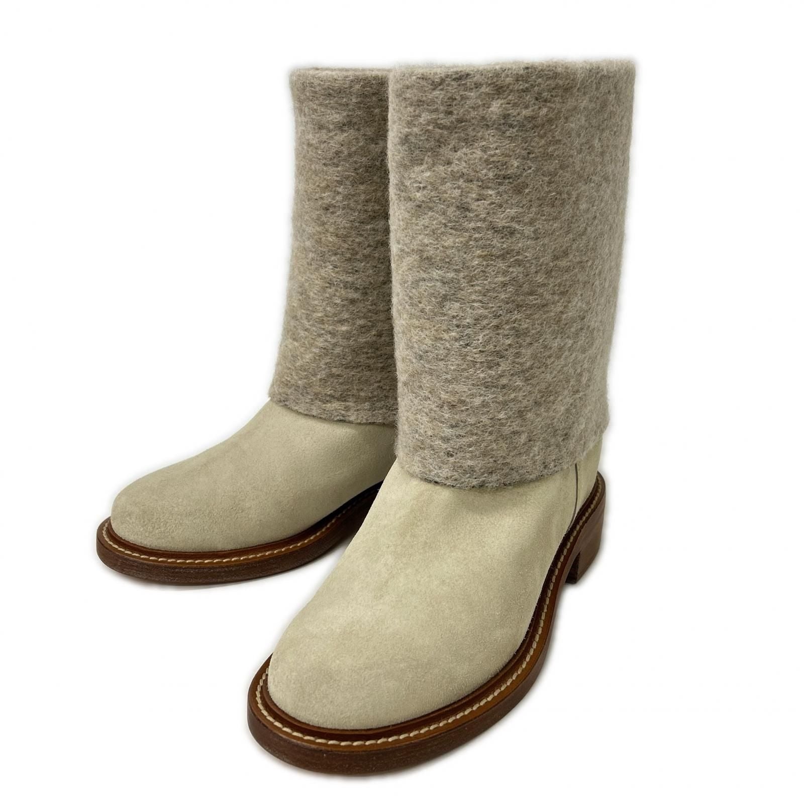 Chanel CC Logo Wool Suede Contrast Boots 39c