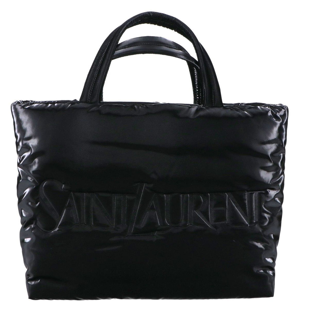 Saint Laurent Paris Silk Tech Canvas Embossed Logo Wide Puffer Tote