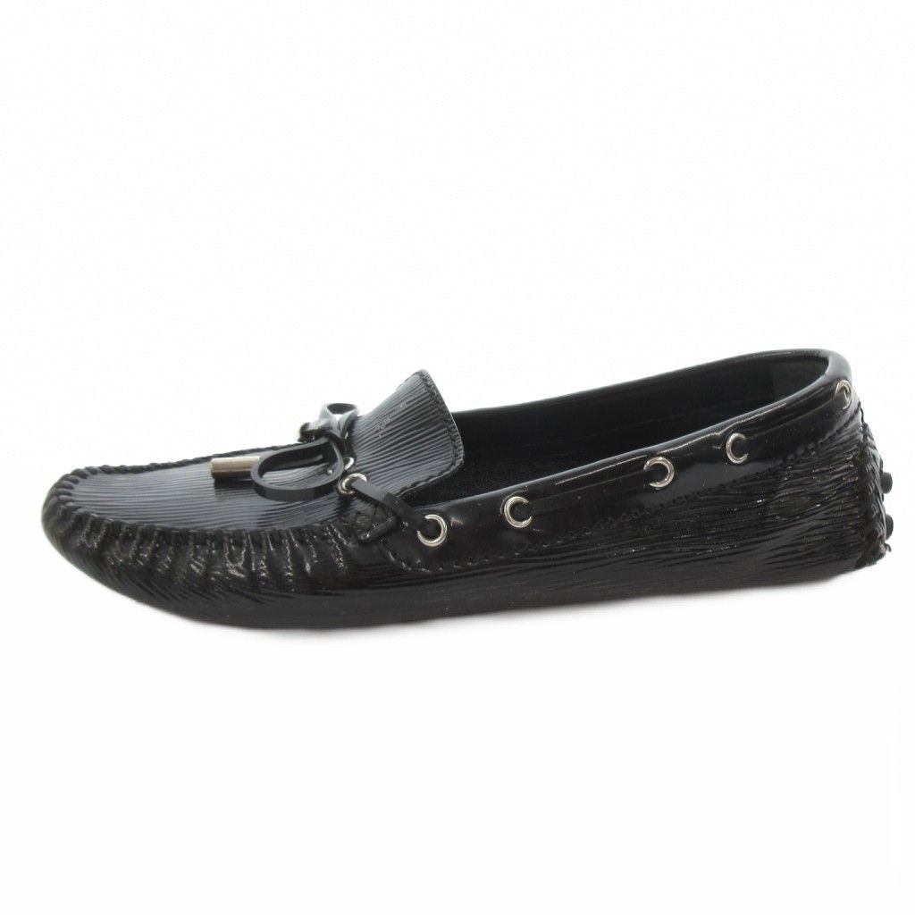 Louis Vuitton Flat Shoes Loafers Epi Moccasins Enamel 37.5 Black — view 2