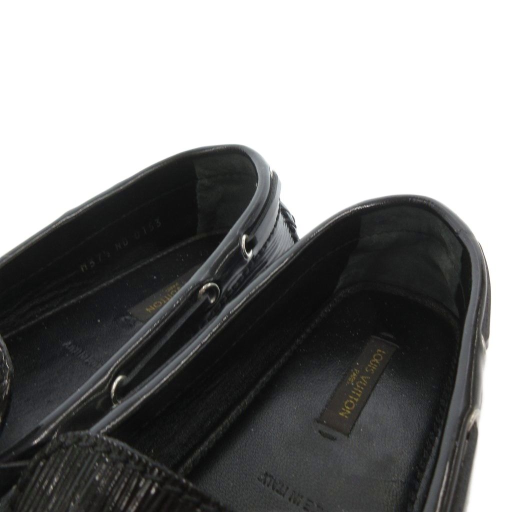 Louis Vuitton Flat Shoes Loafers Epi Moccasins Enamel 37.5 Black — view 6