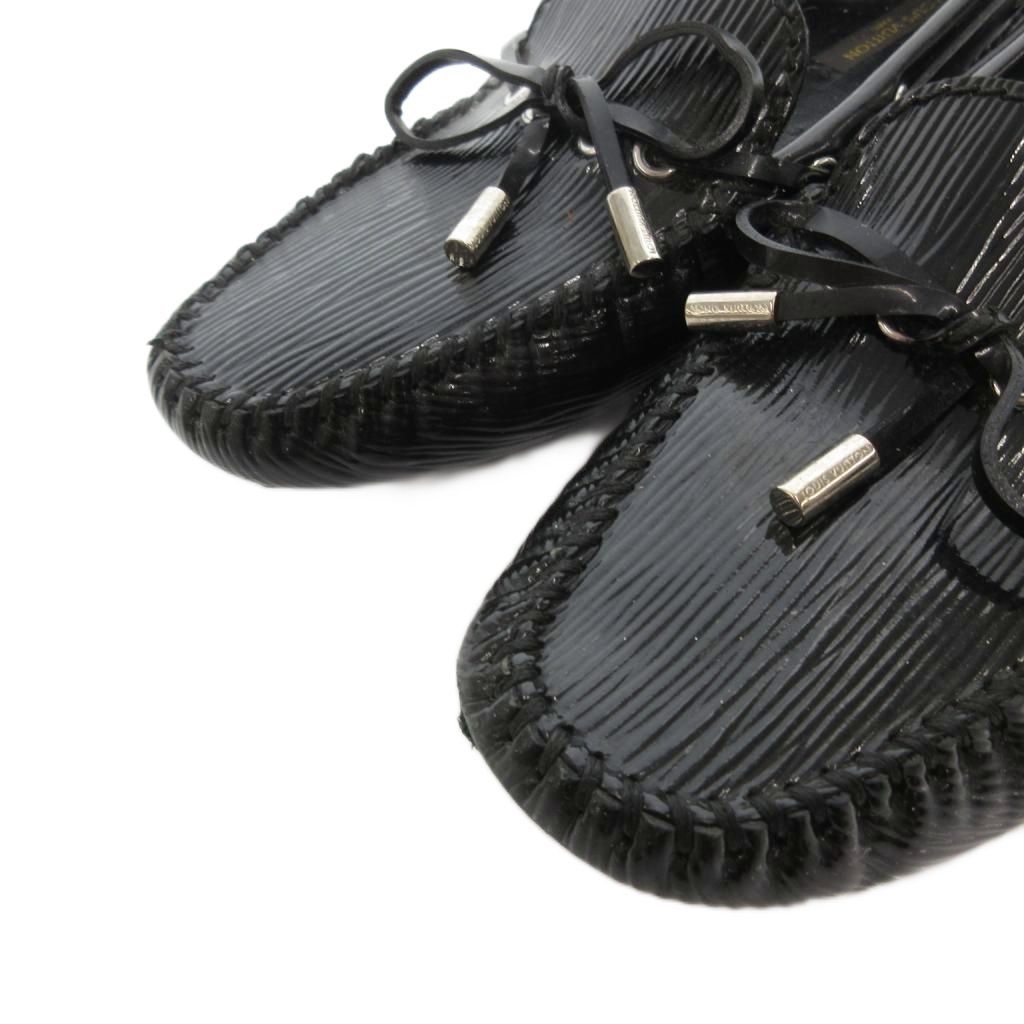 Louis Vuitton Flat Shoes Loafers Epi Moccasins Enamel 37.5 Black — view 3