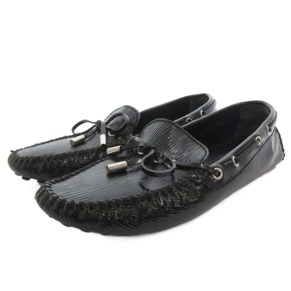 Louis Vuitton Flat Shoes Loafers Epi Moccasins Enamel 37.5 Black
