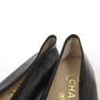 Chanel CC Logo Ribbon Ballet Shoes Leather Almond Toe 35.5 Black — view 9