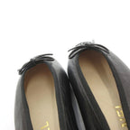 Chanel CC Logo Ribbon Ballet Shoes Leather Almond Toe 35.5 Black — view 8