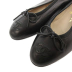 Chanel CC Logo Ribbon Ballet Shoes Leather Almond Toe 35.5 Black — view 3
