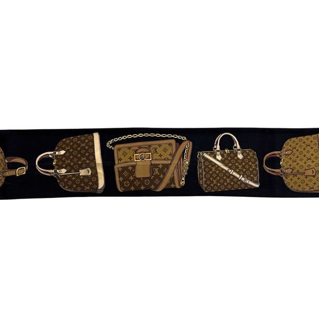 Louis Vuitton Ribbon Scarf Bandeau Tribute Black Brown Monogram Reverse Already — view 7