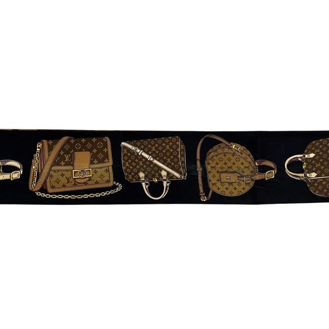 Louis Vuitton Ribbon Scarf Bandeau Tribute Black Brown Monogram Reverse Already — view 5