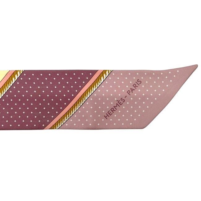 Hermes Ribbon Scarf Twilly Yellow Pink Foldable Top Carriage Cm Already Cleaned — view 5
