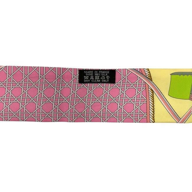 Hermes Ribbon Scarf Twilly Yellow Pink Foldable Top Carriage Cm Already Cleaned — view 4