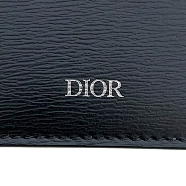 Dior Card Case Black Holder Leather One Point Logo Simple — view 9