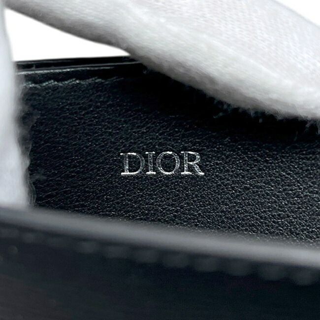 Dior Card Case Black Holder Leather One Point Logo Simple — view 4