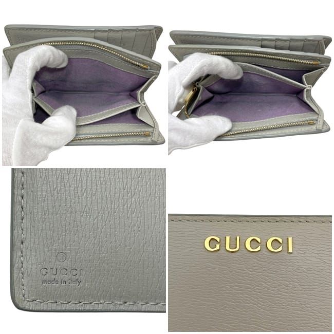 Gucci Bifold Wallet Gray L-shaped Zipper Leather One Point Logo Simple — view 3