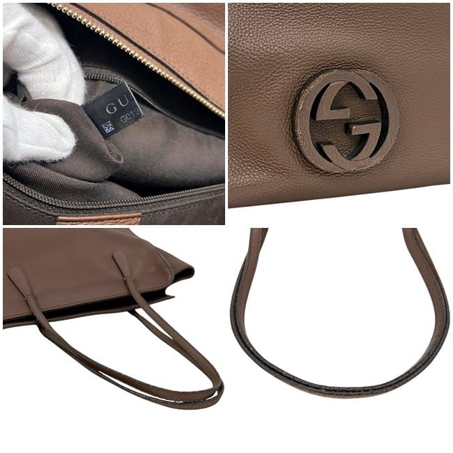 Gucci Tote Brown Interlocking Leather Logo Gray — view 4