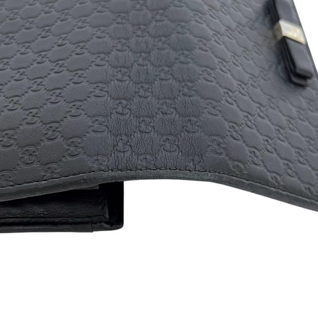 Gucci Bifold Wallet Black Microshima Leather Ribbon GG Cover — view 8