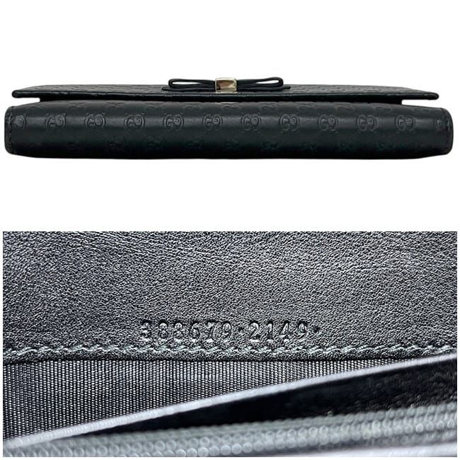 Gucci Bifold Wallet Black Microshima Leather Ribbon GG Cover — view 2