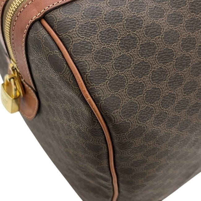 Celine Boston Bag Brown Macadam Leather Fastener — view 6