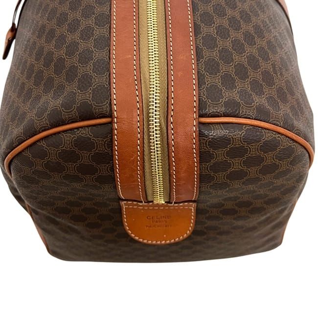 Celine Boston Bag Brown Macadam Leather Fastener — view 4