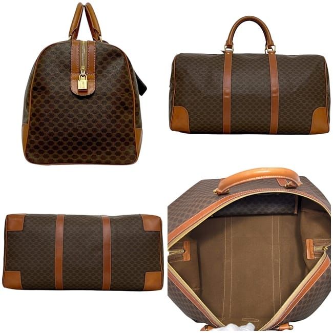 Celine Boston Bag Brown Macadam Leather Fastener — view 2
