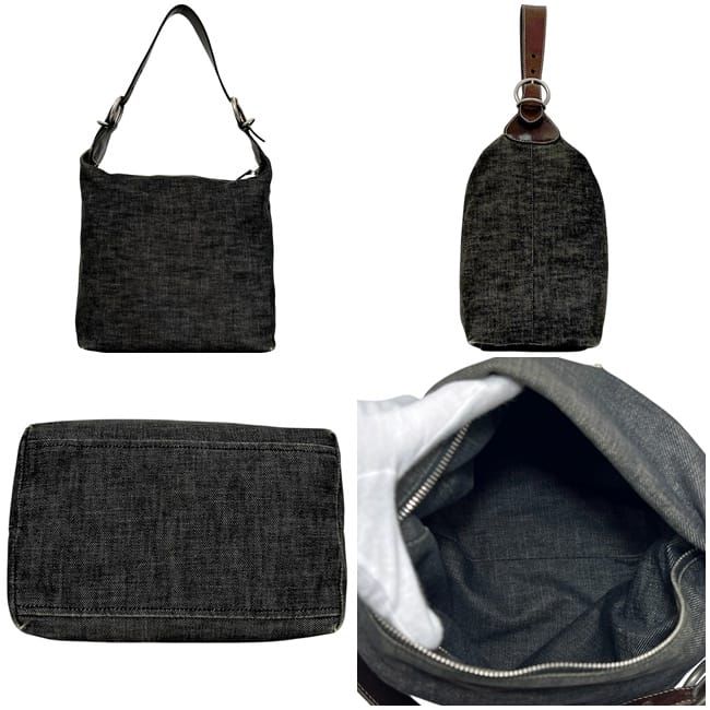 Prada Shoulder Bag Gray Black Bag Denim Leather Vintage — view 2