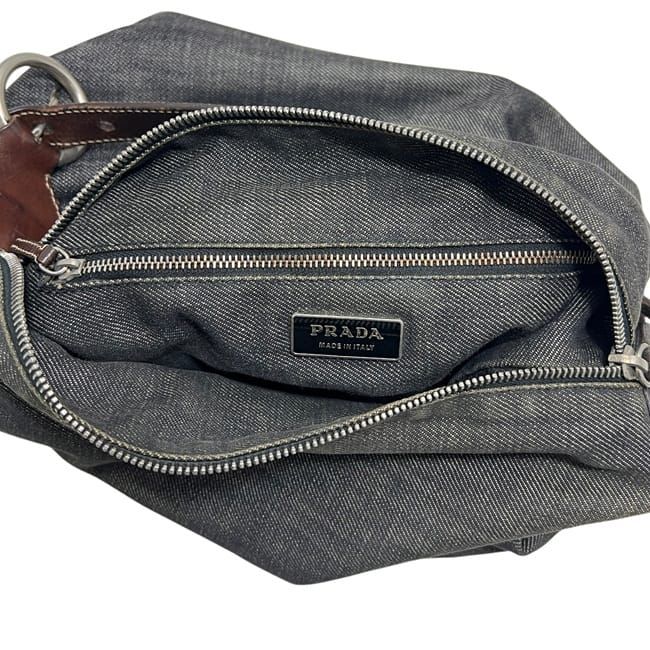 Prada Shoulder Bag Gray Black Bag Denim Leather Vintage — view 3