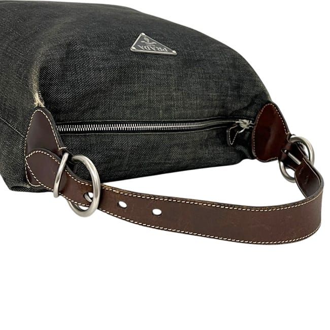 Prada Shoulder Bag Gray Black Bag Denim Leather Vintage — view 9