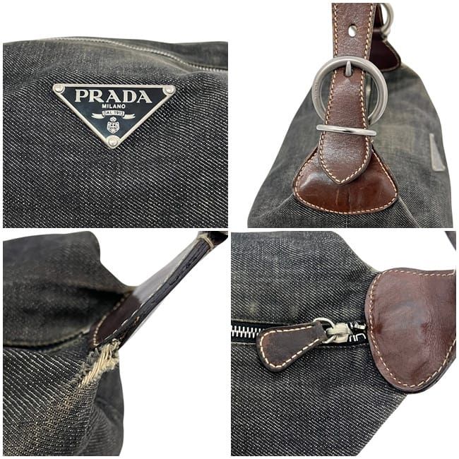 Prada Shoulder Bag Gray Black Bag Denim Leather Vintage — view 5