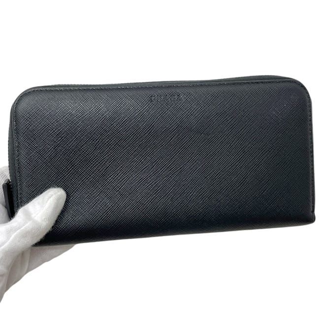 Prada Zip Around Wallet Black Nero Saffiano Leather 230 One Point Logo Simple — view 9