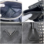 Prada 2-Way Black Nero Leather Glace Calf Studs 231 Shoulder — view 5
