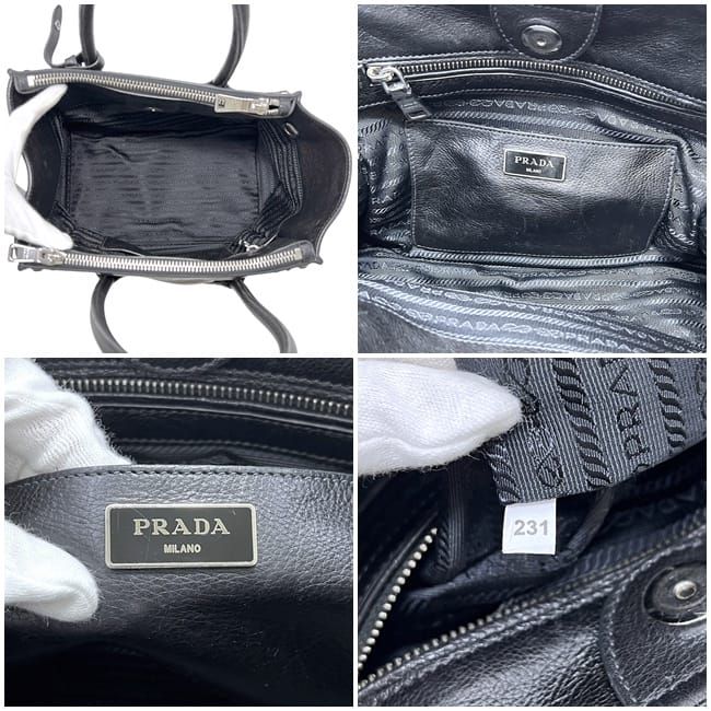 Prada 2-Way Black Nero Leather Glace Calf Studs 231 Shoulder — view 3