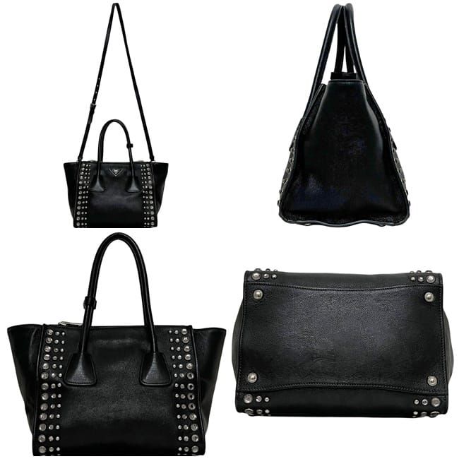 Prada 2-Way Black Nero Leather Glace Calf Studs 231 Shoulder — view 2