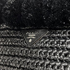 Prada 2-Way Raffia Pom Black Nero Rafia 110 Shoulder Bag Canapa — view 5