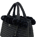 Prada 2-Way Raffia Pom Black Nero Rafia 110 Shoulder Bag Canapa — view 9