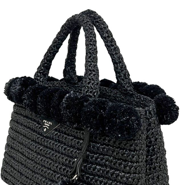Prada 2-Way Raffia Pom Black Nero Rafia 110 Shoulder Bag Canapa — view 9