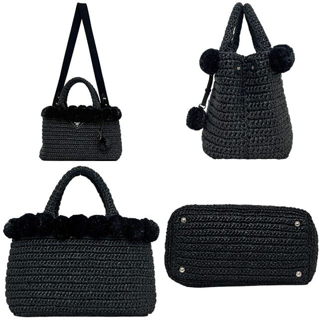 Prada 2-Way Raffia Pom Black Nero Rafia 110 Shoulder Bag Canapa — view 2