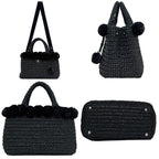 Prada 2-Way Raffia Pom Black Nero Rafia 110 Shoulder Bag Canapa — view 2
