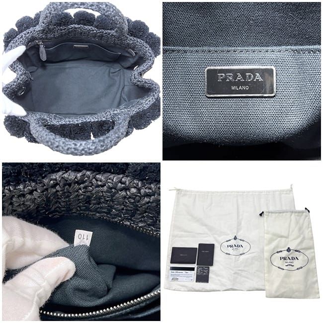 Prada 2-Way Raffia Pom Black Nero Rafia 110 Shoulder Bag Canapa — view 3
