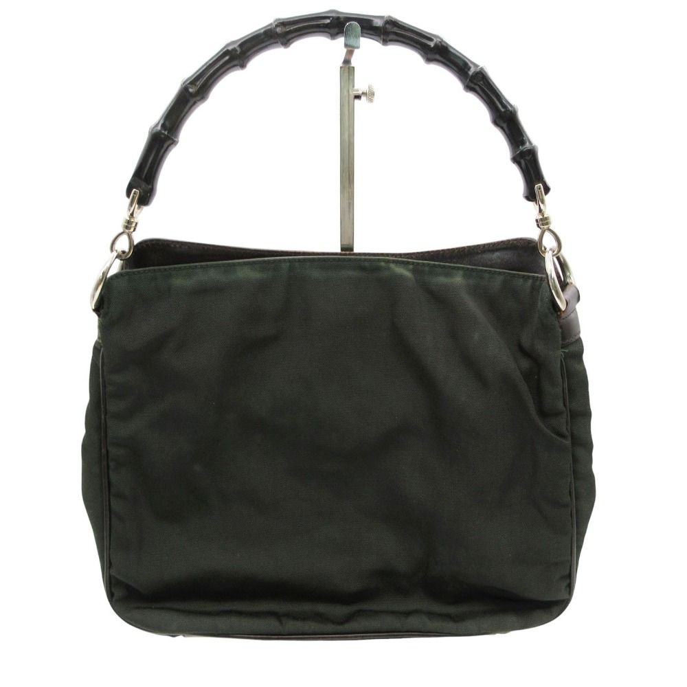 Gucci Shoulder Bag Bamboo Nylon Khaki Green