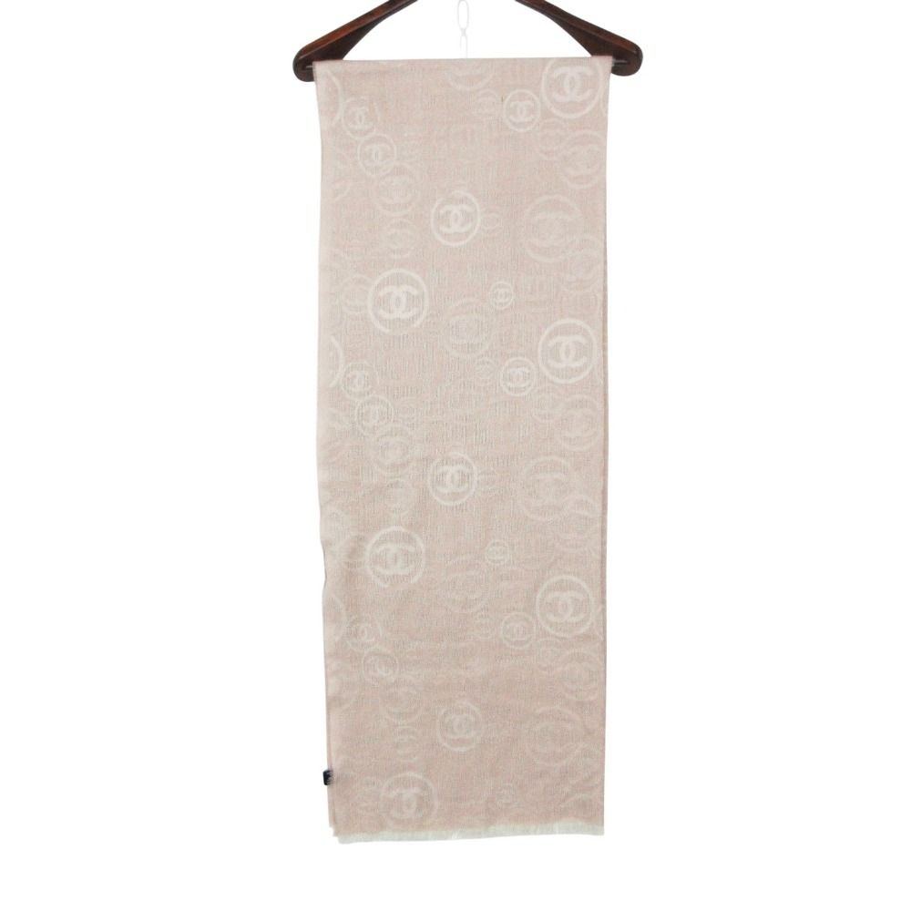 Chanel Shawl Cashmere Scarf Fringe CC Logo All Over Pattern Pink — view 2