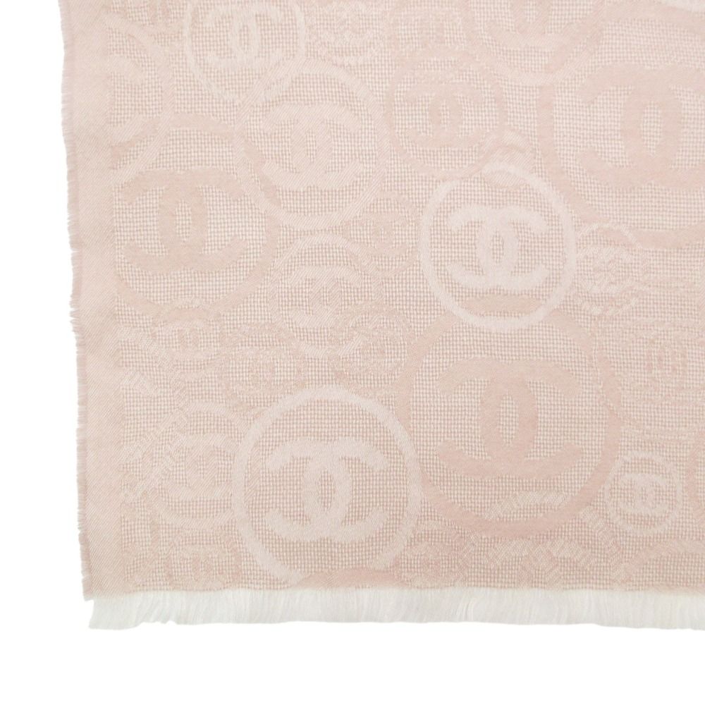 Chanel Shawl Cashmere Scarf Fringe CC Logo All Over Pattern Pink — view 6