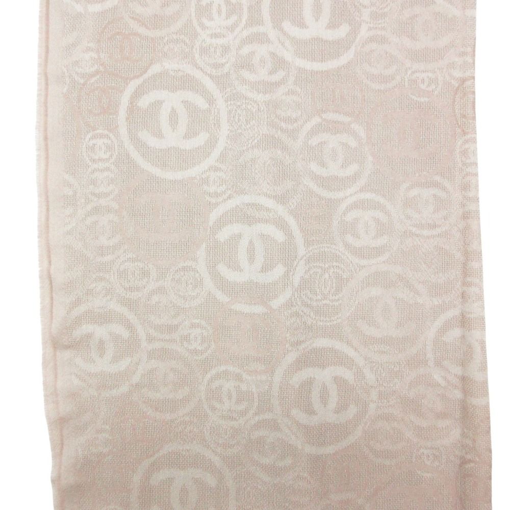 Chanel Shawl Cashmere Scarf Fringe CC Logo All Over Pattern Pink — view 3