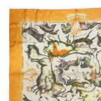 Hermes Carre 90 Scarf Premieres Mains First Hand Animal Print Silk 100% Orange — view 5