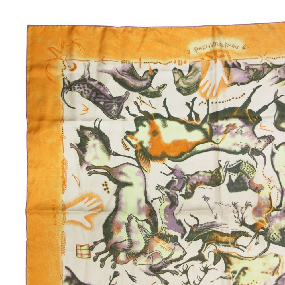 Hermes Carre 90 Scarf Premieres Mains First Hand Animal Print Silk 100% Orange — view 5