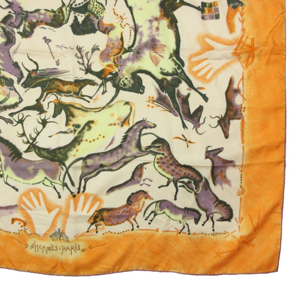 Hermes Carre 90 Scarf Premieres Mains First Hand Animal Print Silk 100% Orange — view 3