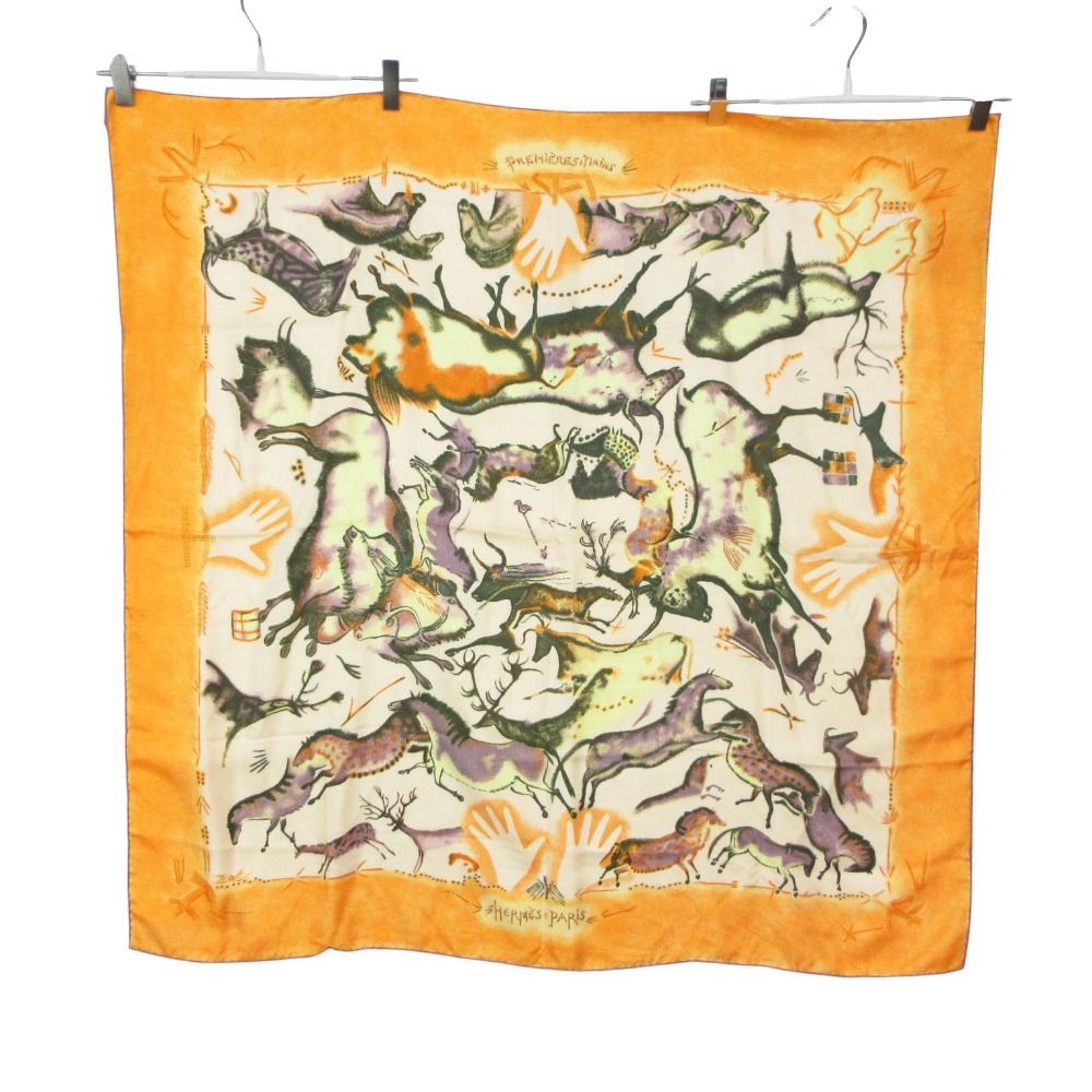 Hermes Carre 90 Scarf Premieres Mains First Hand Animal Print Silk 100% Orange