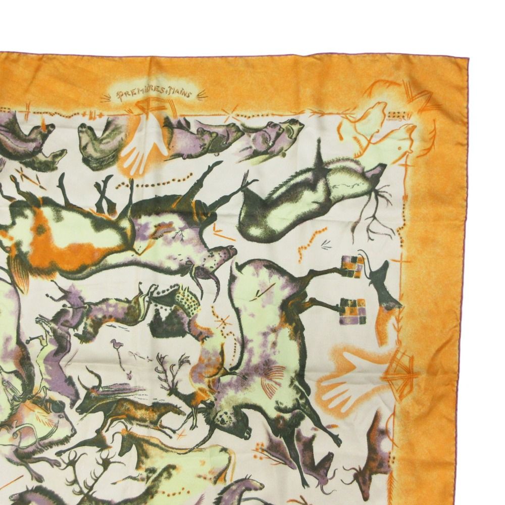 Hermes Carre 90 Scarf Premieres Mains First Hand Animal Print Silk 100% Orange — view 4