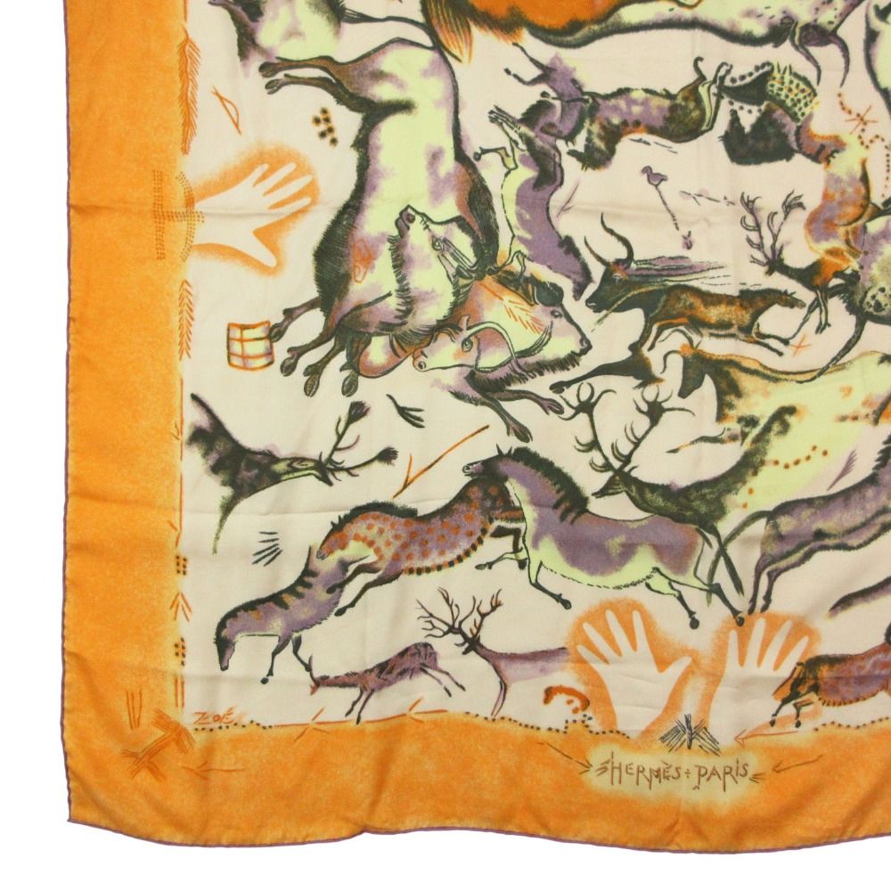 Hermes Carre 90 Scarf Premieres Mains First Hand Animal Print Silk 100% Orange — view 2