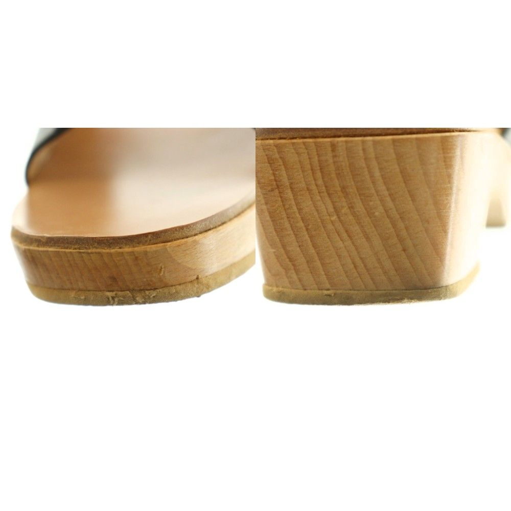Hermes Kevlar Sandals Logo Leather Wood 36 Black — view 9