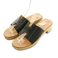 Hermes Kevlar Sandals Logo Leather Wood 36 Black