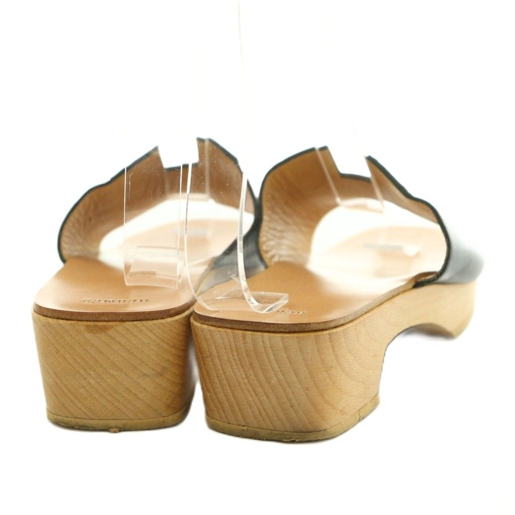 Hermes Kevlar Sandals Logo Leather Wood 36 Black — view 5